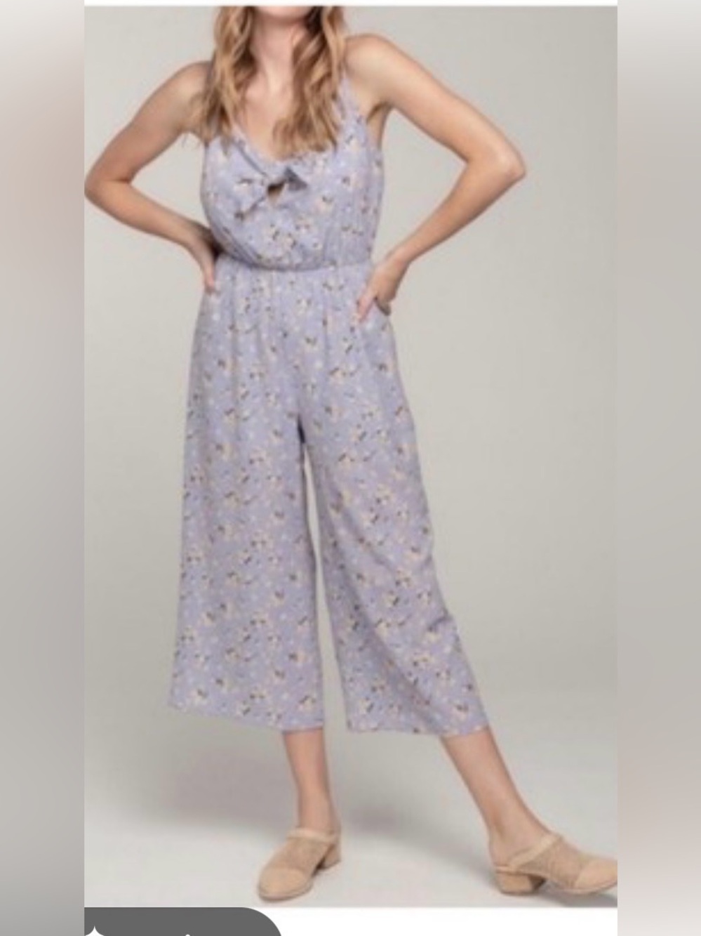 Everly Lavender Floral Tie-Front Wide-Leg Crop Jumpsuit